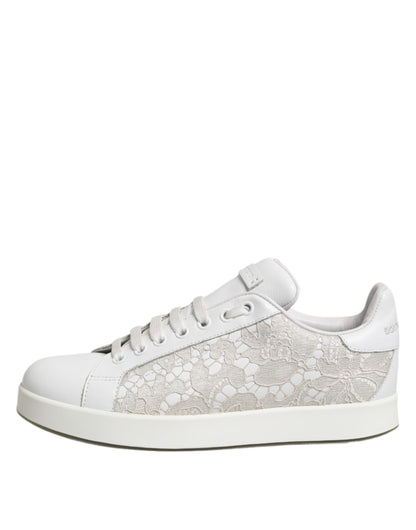 White Lace Leather Low Top Sneaker Shoes