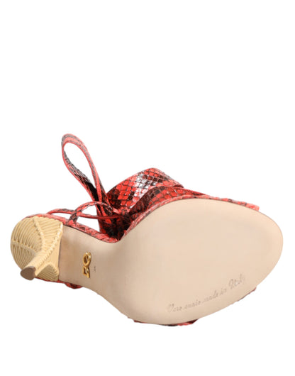 Coral Python Leather Heels Sandals Shoes