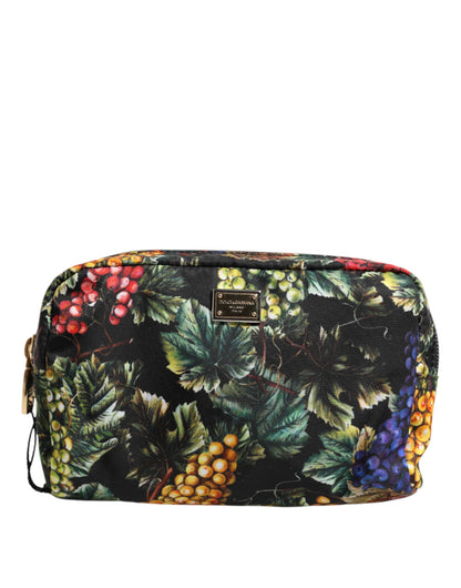 Multicolor Grape Print Clutch Logo Plaque Pouch Bag