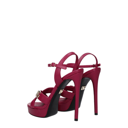 Pink Leather Platform Sandals