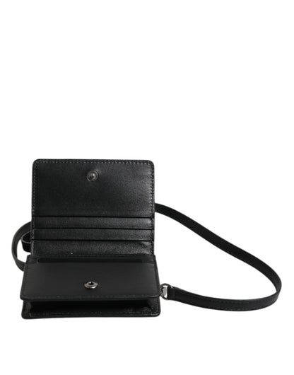 Black Leather Bifold Card Holder Crossbody Men Borse Bag