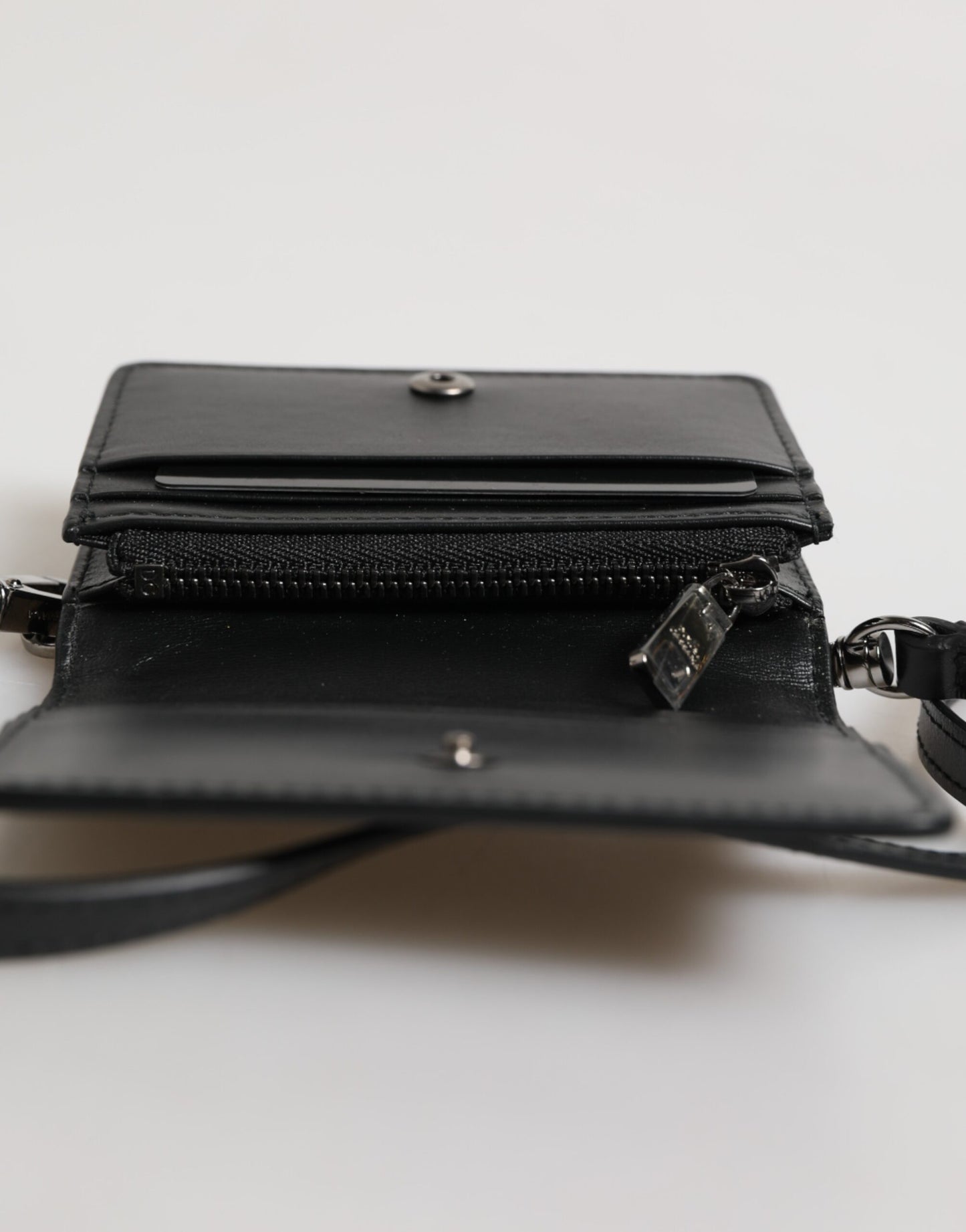 Black Leather Bifold Card Holder Crossbody Men Borse Bag