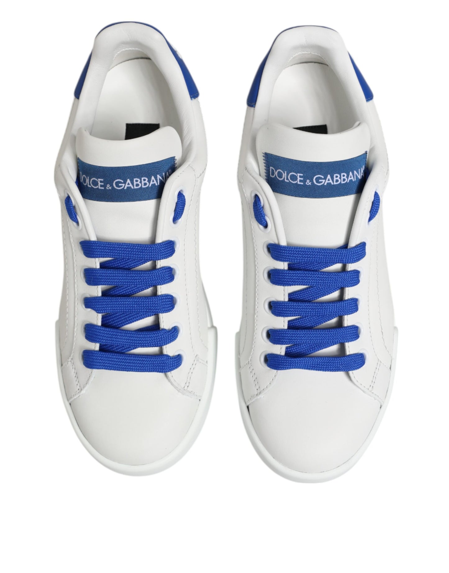 White Blue Leather Low Top Sneakers Shoes