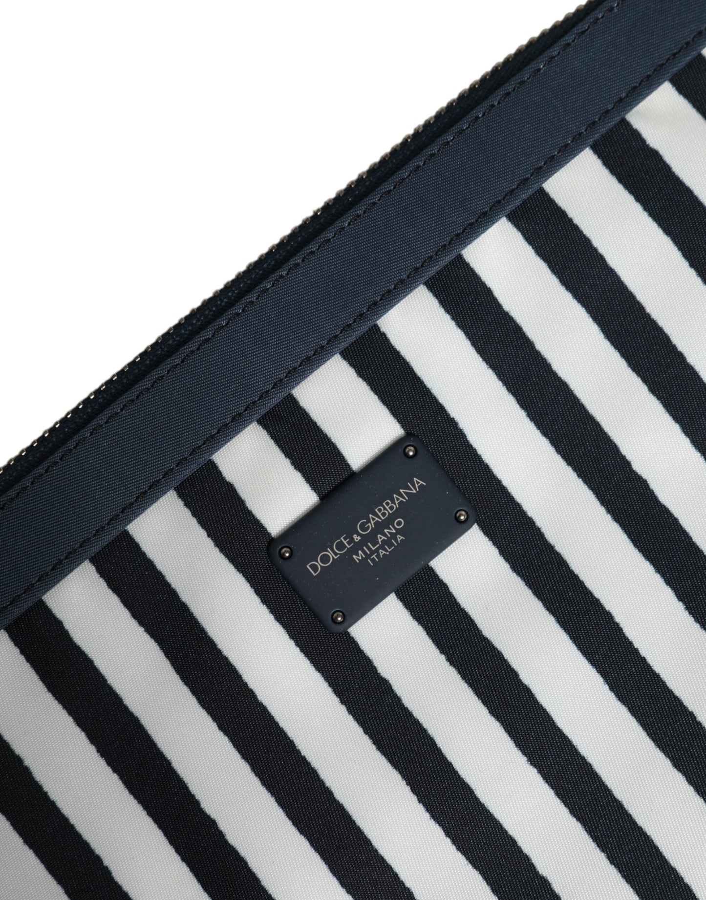 Black White Striped Logo Plaque Clutch Borse Pouch Bag