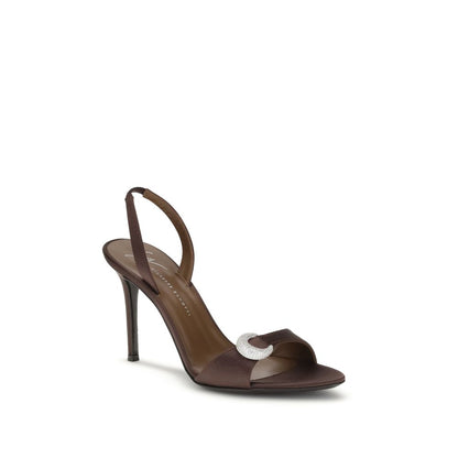 Brown Silk Stiletto Heel Sandals