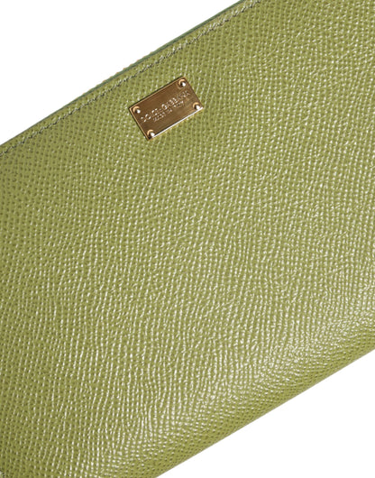 Green Leather Logo Plaque Zip Around Continenta Wallet