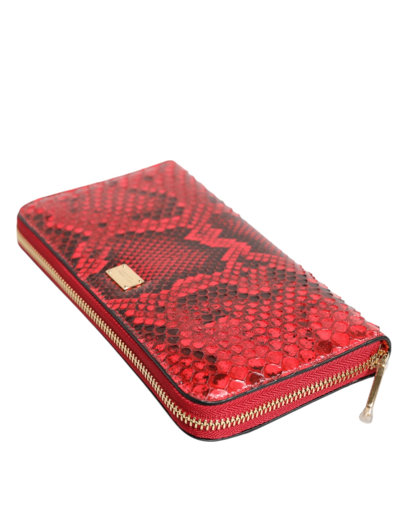 Red Exotic Leather Zip Around Continental Clutch Wallet