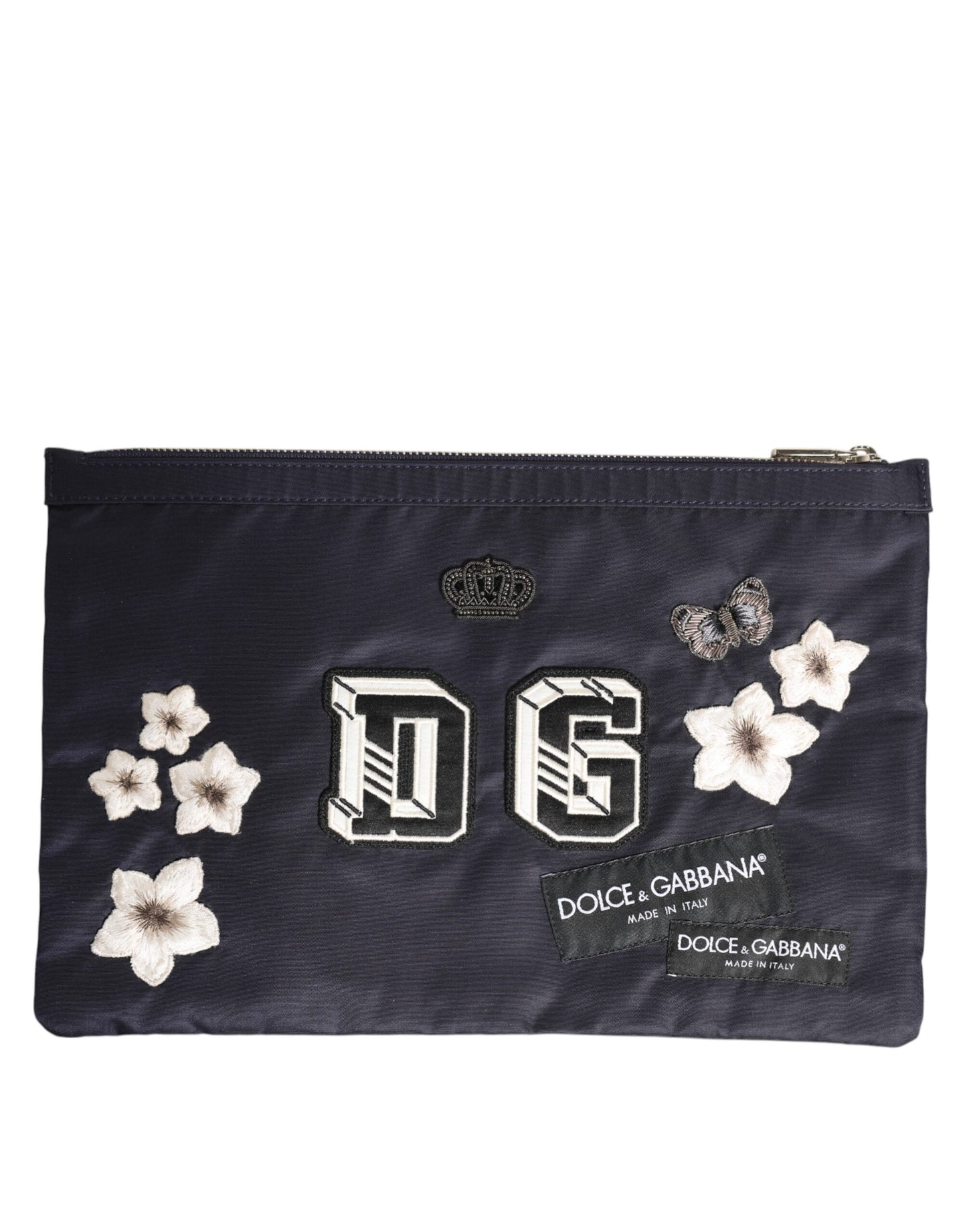 Blue DG Logo Patch Embellished Pouch Clutch Men Borse Bag