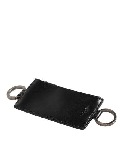 Black Leather Logo Embossed Lanyard Card Holde Wallet