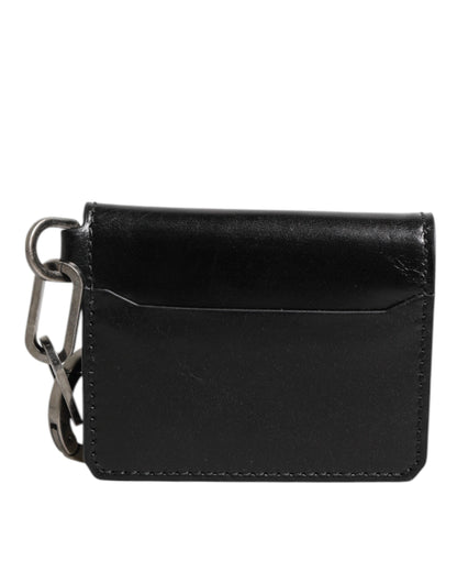 Wallet Black Leather Logo Embossed Key Chain Card Holder Wallet