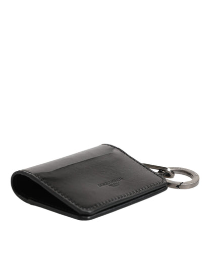 Wallet Black Leather Logo Embossed Key Chain Card Holder Wallet