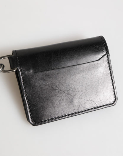 Wallet Black Leather Logo Embossed Key Chain Card Holder Wallet