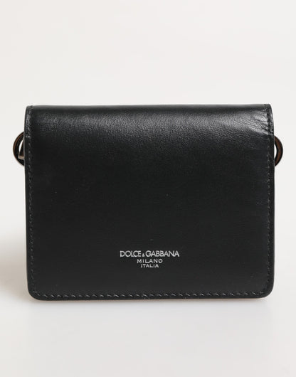 Black Leather DG Logo Bifold Card Holder Men Borse Wallet