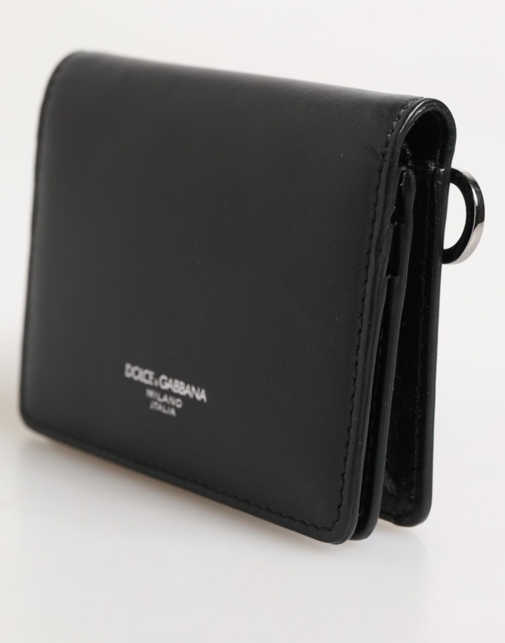 Black Leather DG Logo Bifold Card Holder Men Borse Wallet