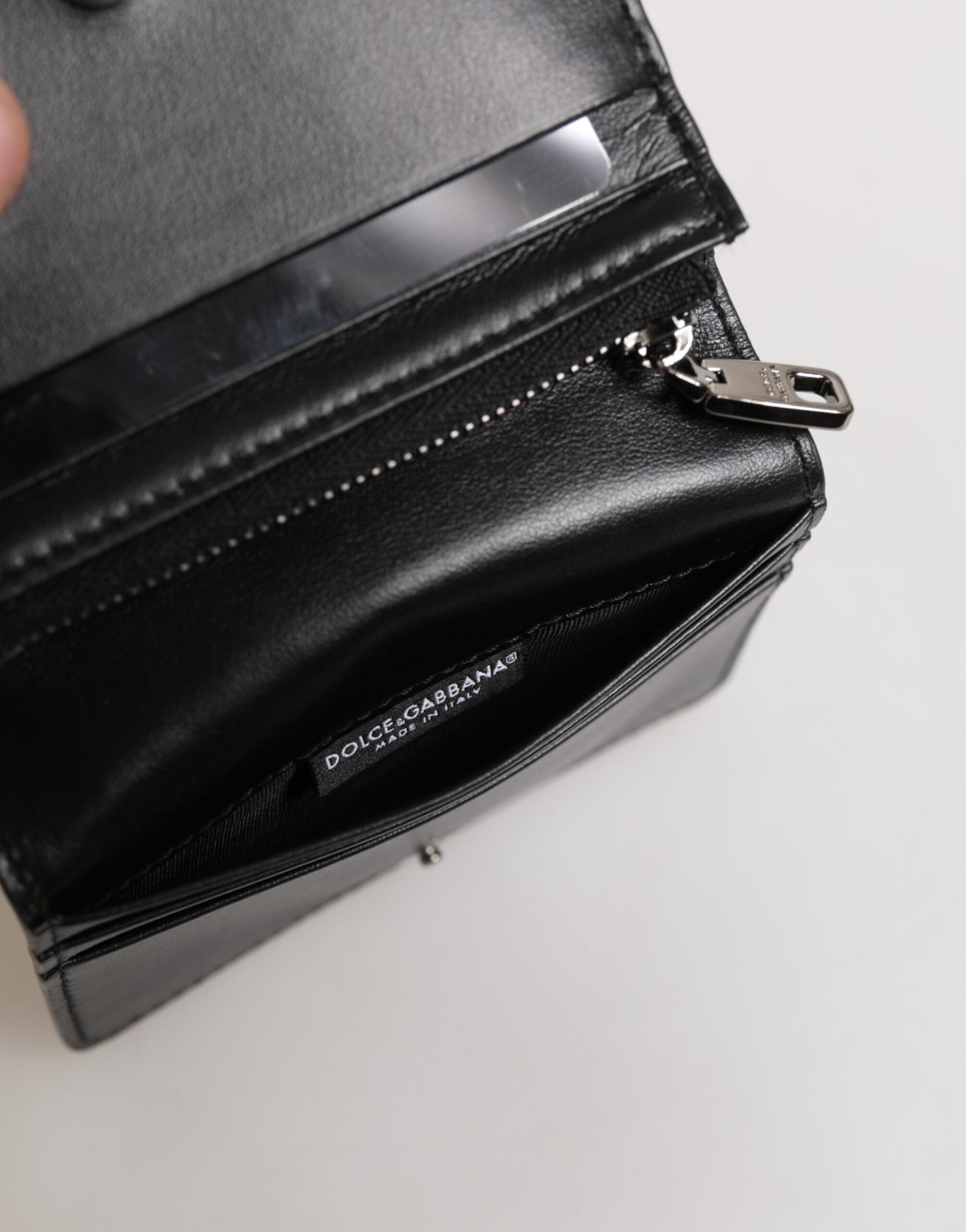 Black Leather DG Logo Bifold Card Holder Men Borse Wallet