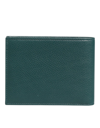 Green Leather DG Logo Plaque Bifold Card Holder Wallet