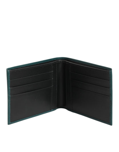 Green Leather DG Logo Plaque Bifold Card Holder Wallet