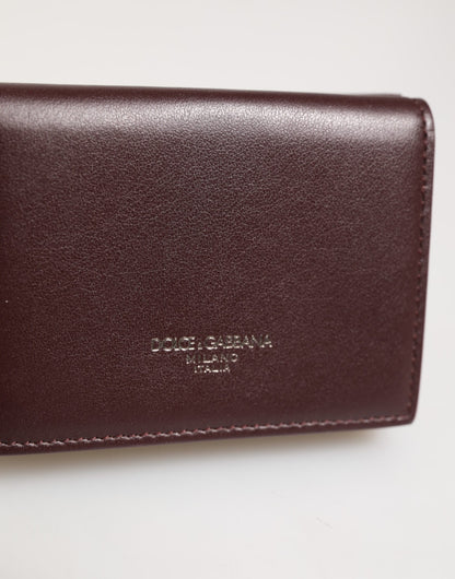 Leather Embossed Logo Trifold Men Card Holder Dark Brown