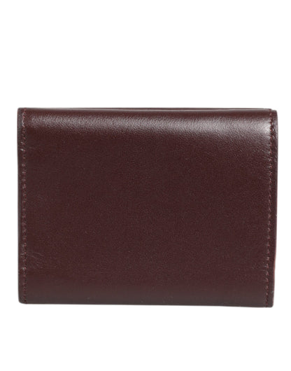 Leather Embossed Logo Trifold Men Card Holder Dark Brown