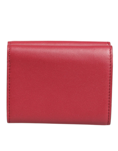 Red Leather Bold Logo Print Trifold Card Holder Wallet