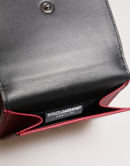 Red Leather Bold Logo Print Trifold Card Holder Wallet