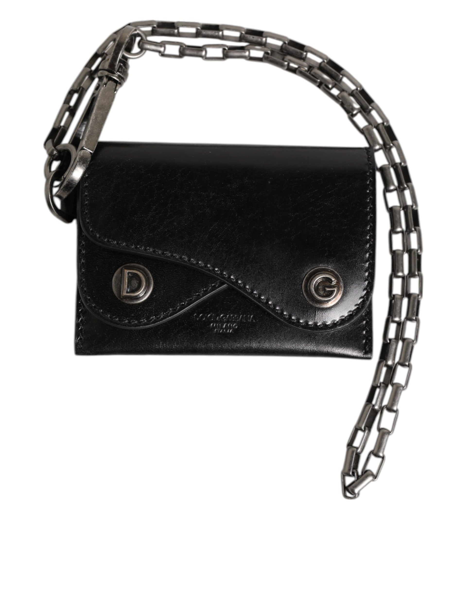 Black Cavallo Leather Wallet Chain Snap Bifold Card Holder