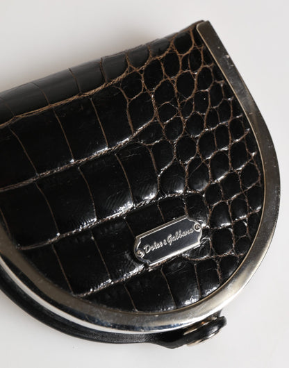 Black Polished Crocodile Leather Mens Coin Purse Wallet