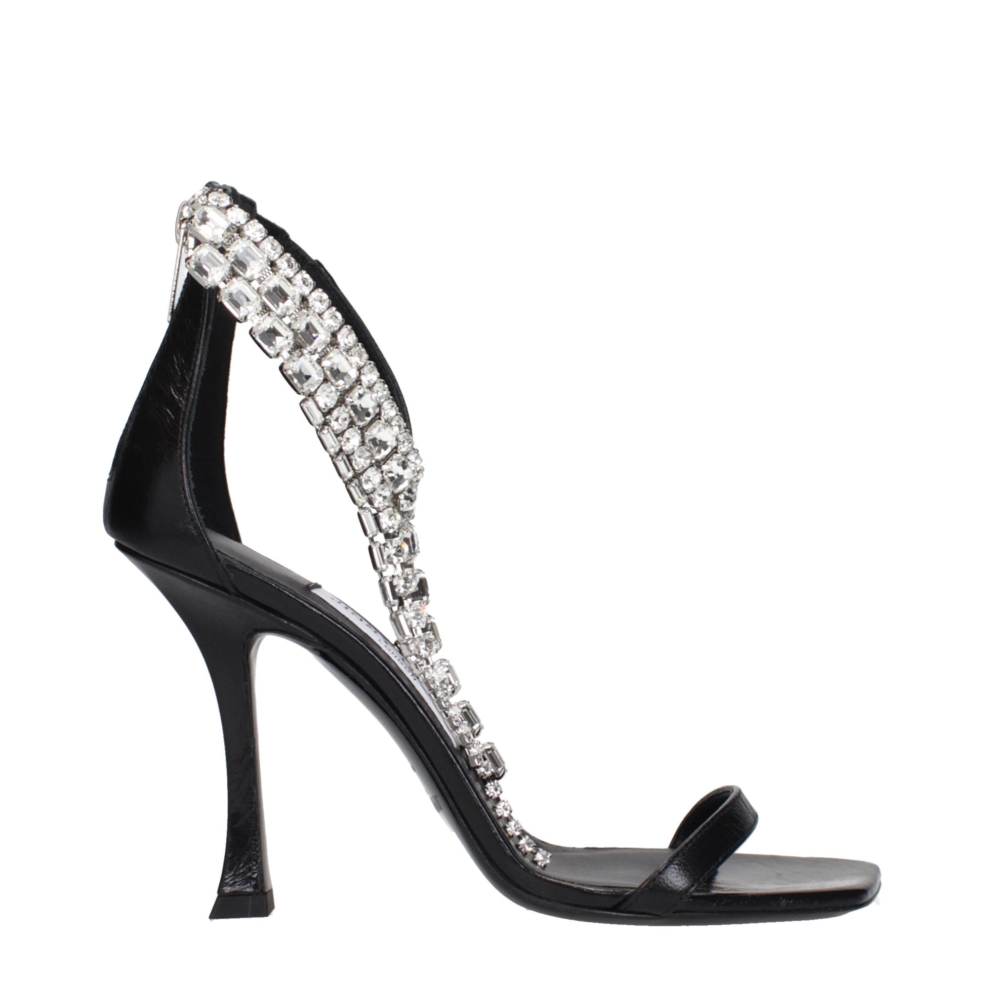 Black Leather Stiletto Heel Sandals