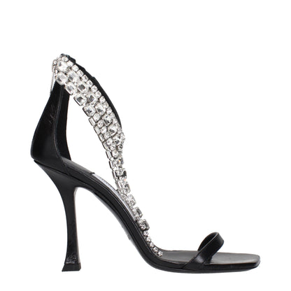 Black Leather Stiletto Heel Sandals