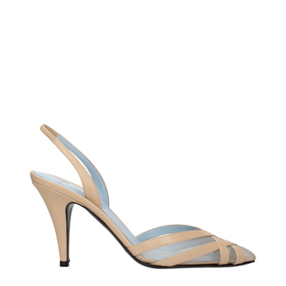 Beige Leather Stiletto Heel Sandals