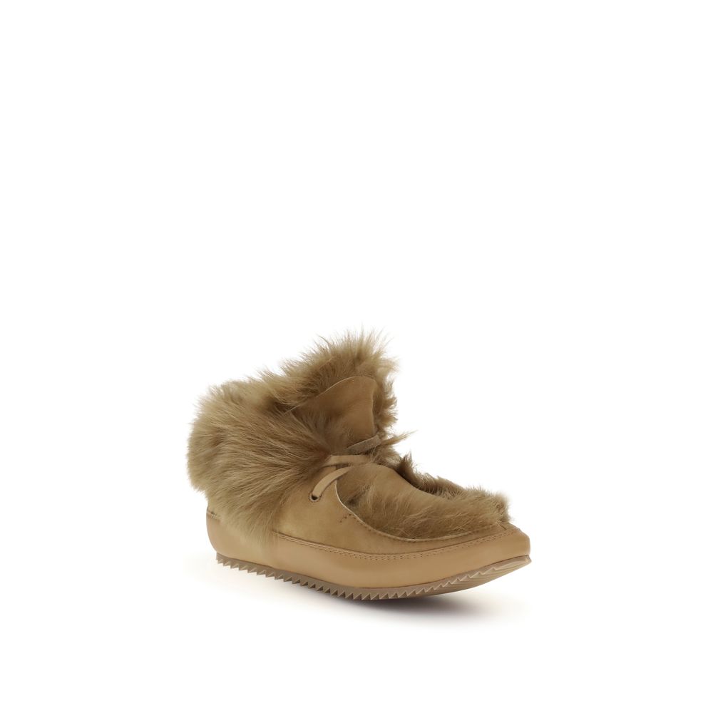 Beige Leather Ankle Boots
