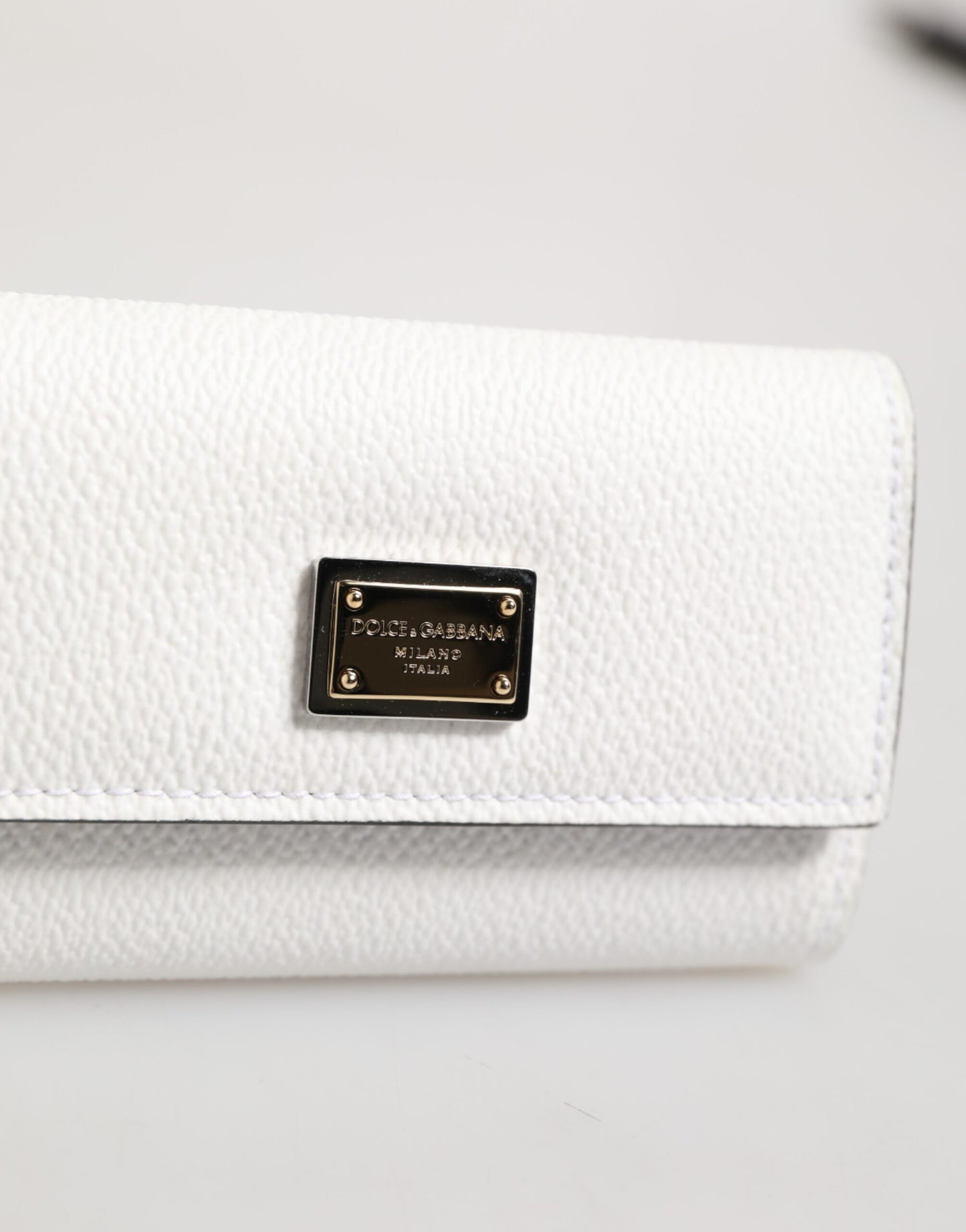 White Leather Card Case Holder Wallet Gold Logo Plate  Key Holder