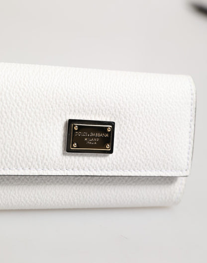 White Leather Card Case Holder Wallet Gold Logo Plate  Key Holder