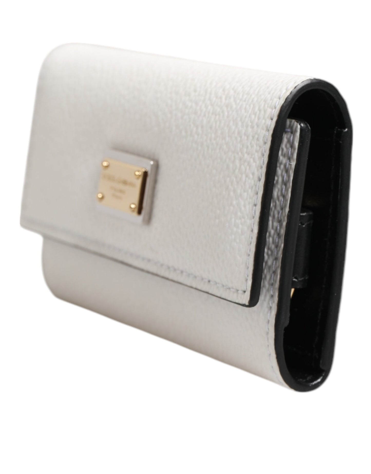 White Leather Card Case Holder Wallet Gold Logo Plate  Key Holder