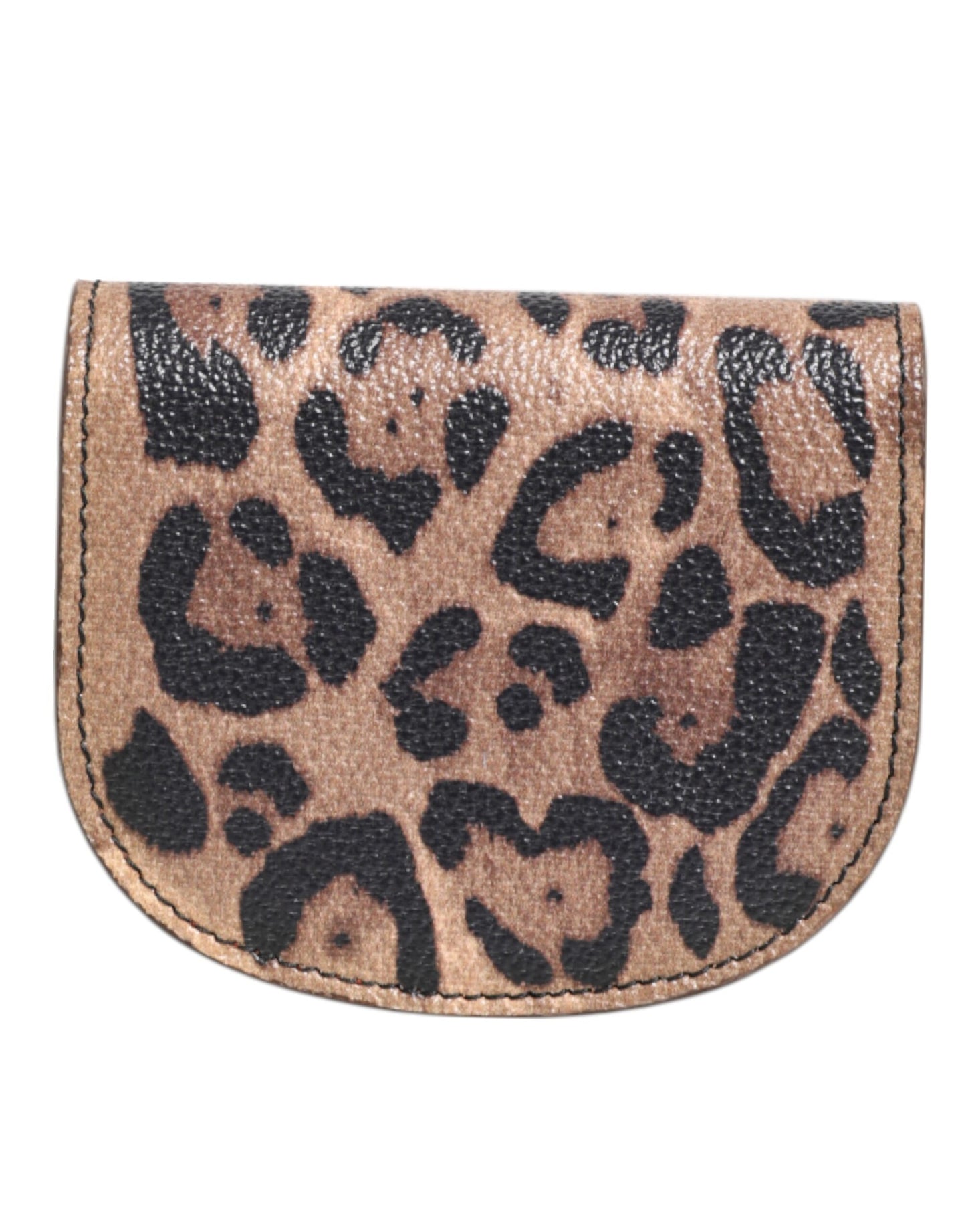 Brown Black Calf Leather Leopard Print Logo Plaque Wallet