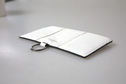 White Calfskin Leather Large Crossbody Card Holder Wallet