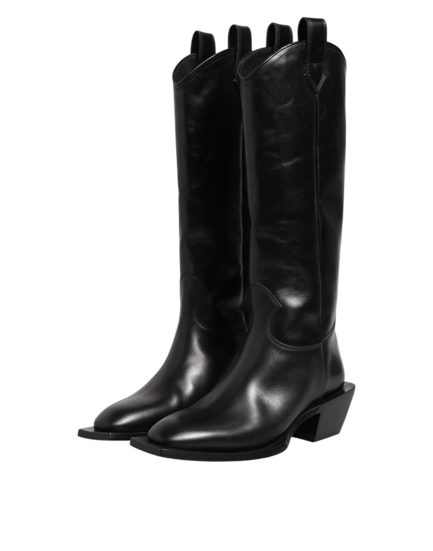 Black Leather Over The Calf Biker Boots Shoes
