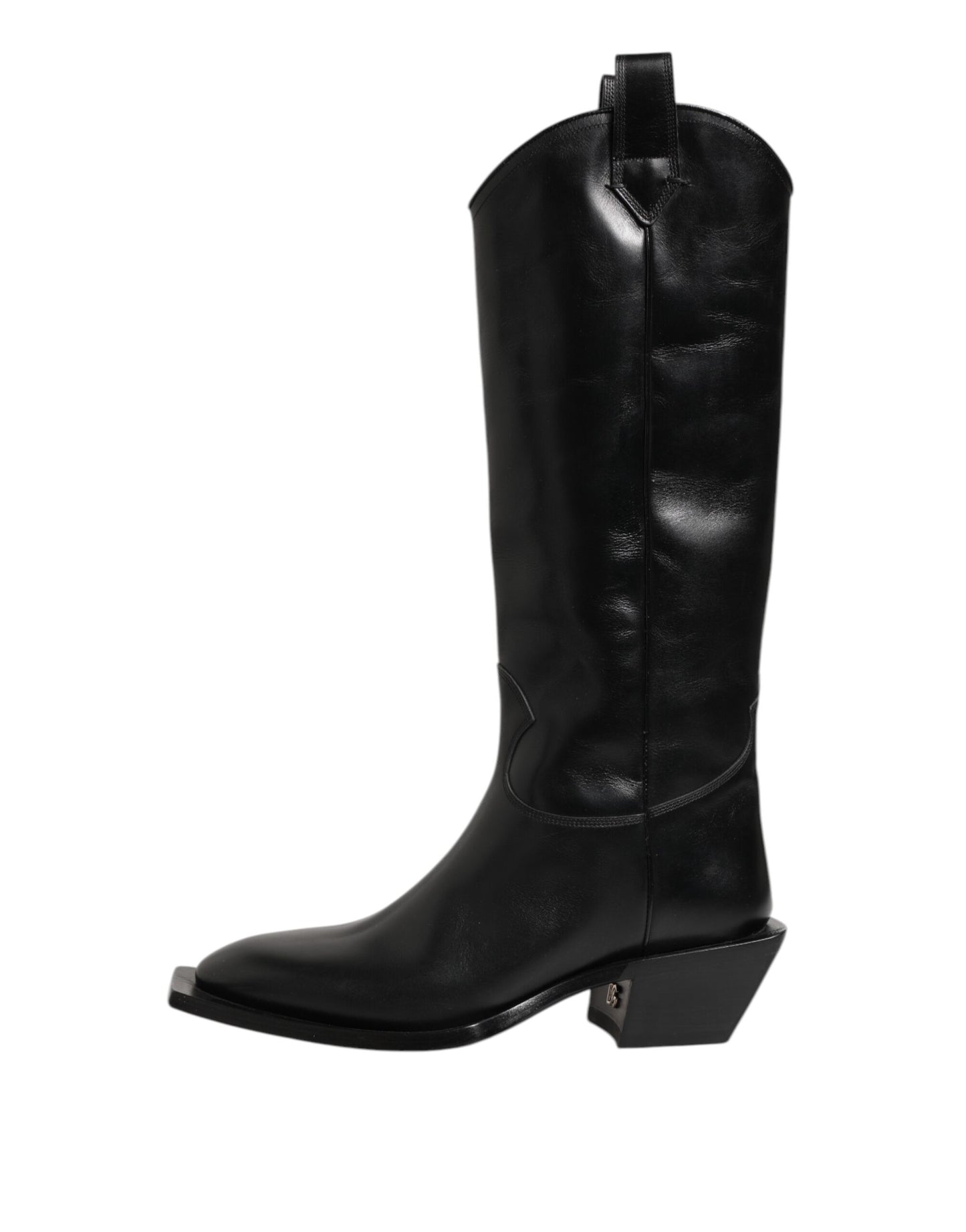 Black Leather Over The Calf Biker Boots Shoes