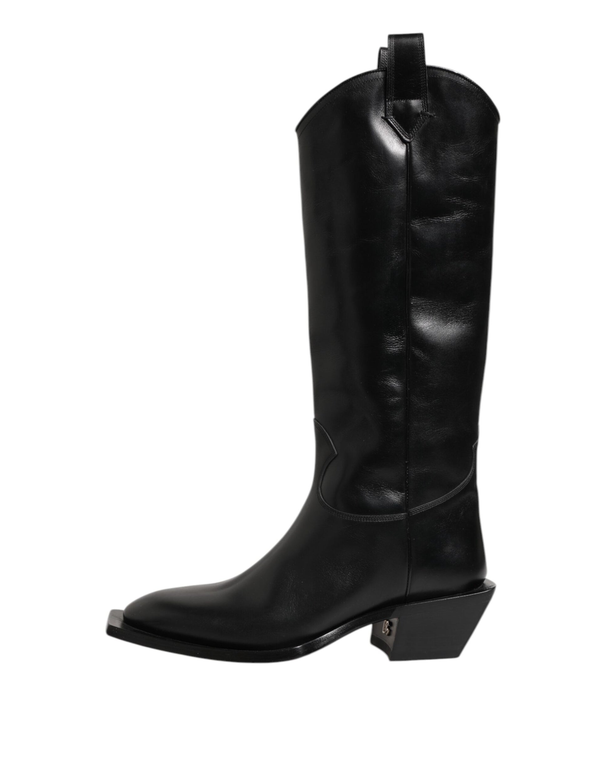 Black Leather Over The Calf Biker Boots Shoes