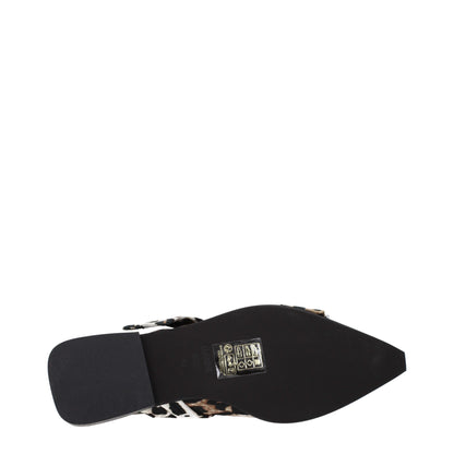 Brown Fabric Flat Sandals