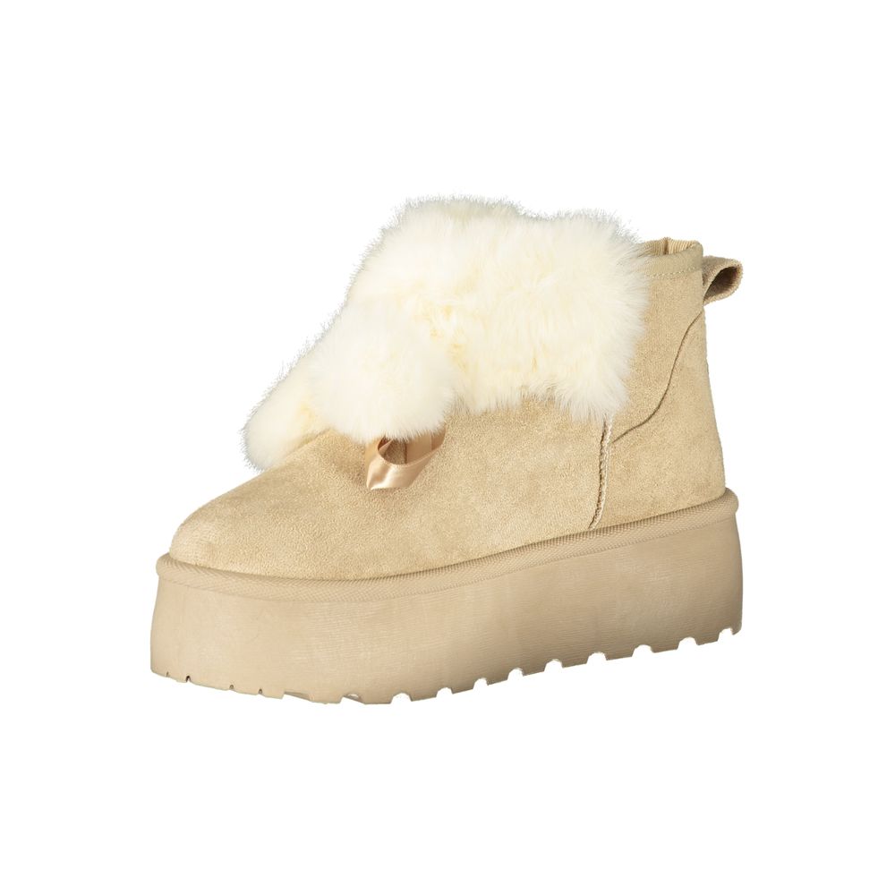 Beige Polyester Women Boot