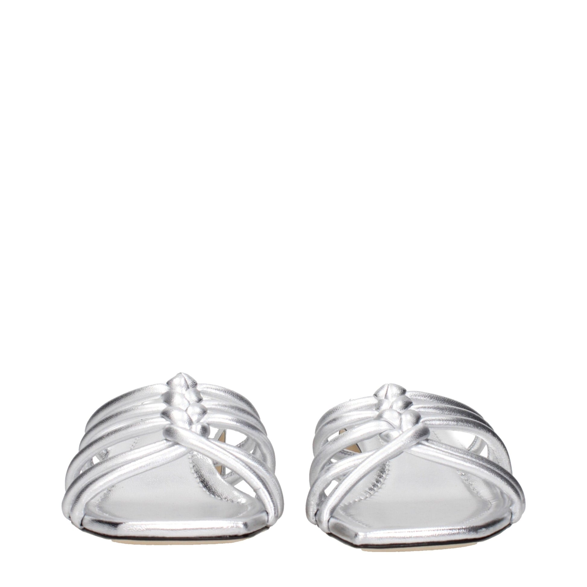 Gray Leather Flat Sandals