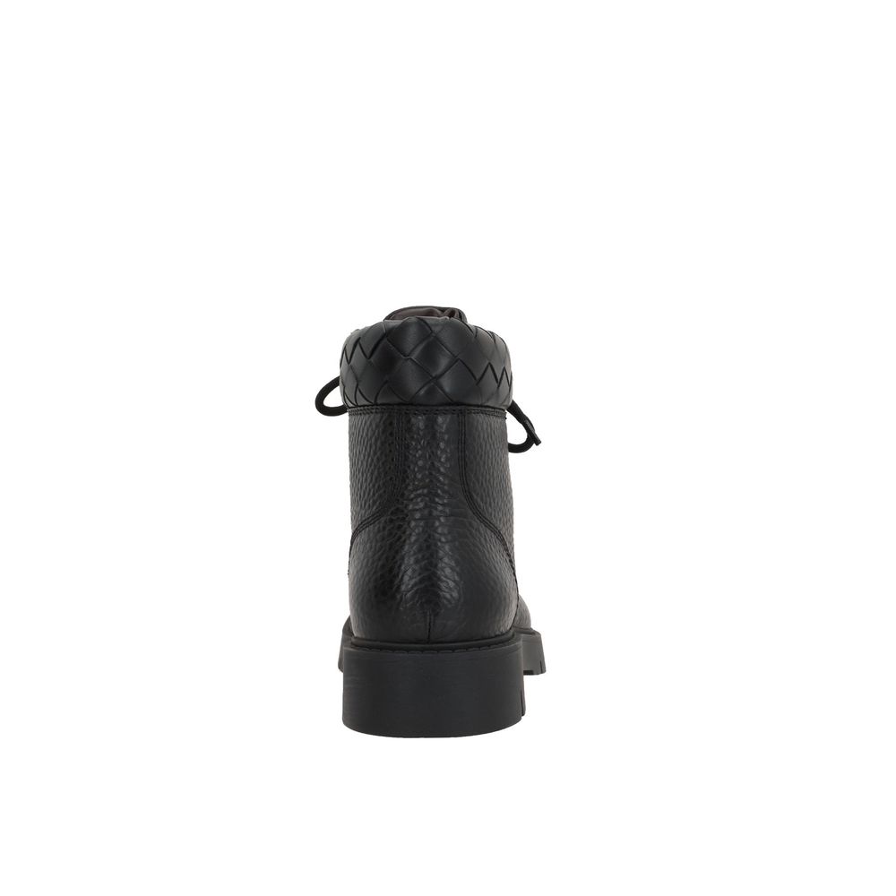 Black Calfskin Lace-Up Boots