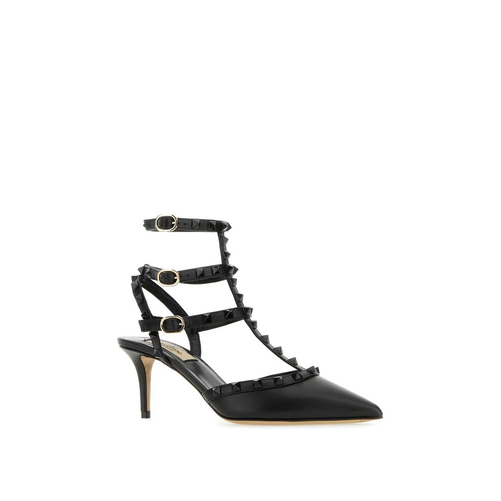 Black Calfskin Mid Heel Pumps