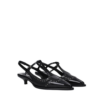 Black Calfskin Mid Heel Pumps