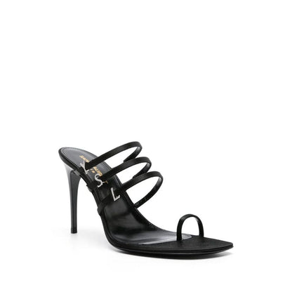 Black Silk Stiletto Heel Sandals