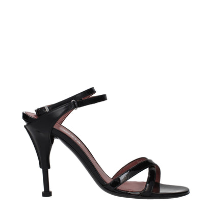 Black Leather Stiletto Heel Sandals