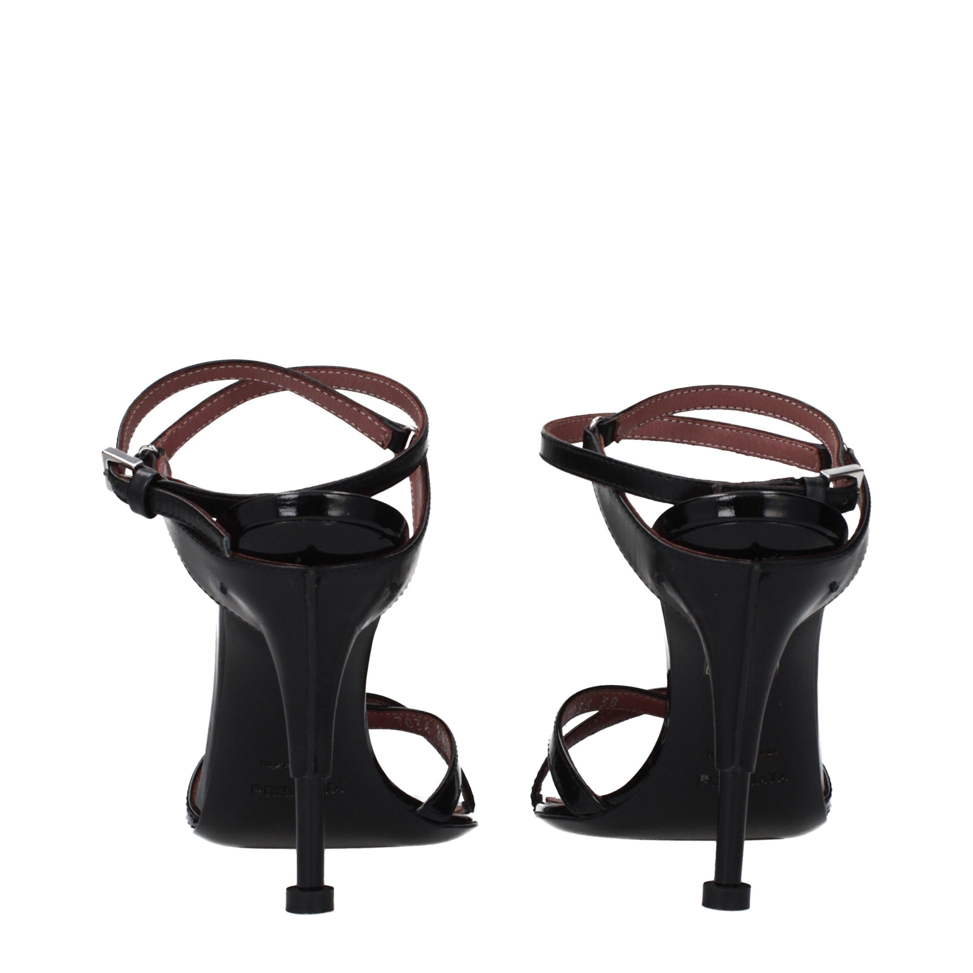 Black Leather Stiletto Heel Sandals