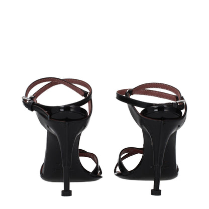 Black Leather Stiletto Heel Sandals