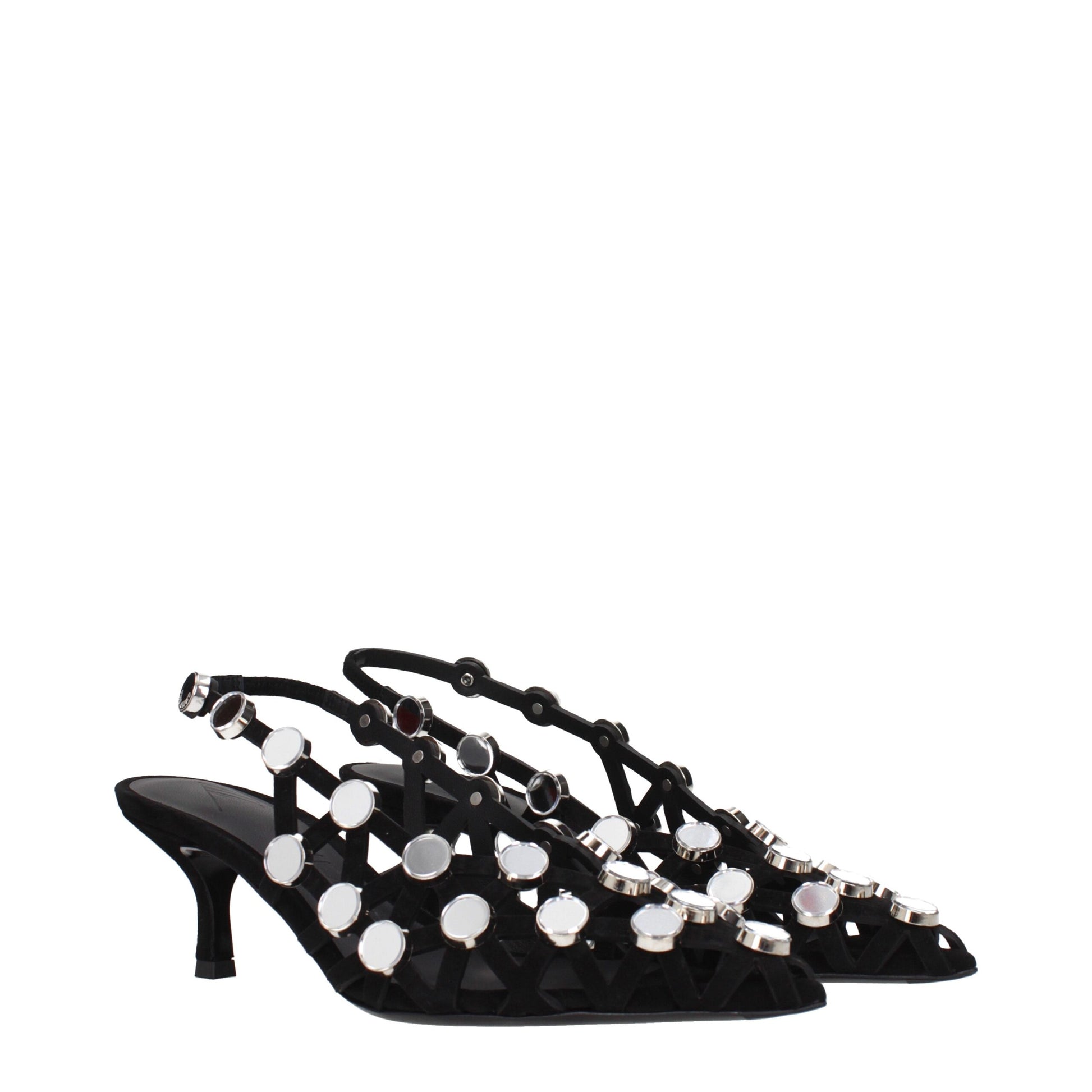 Black Leather Stiletto Heel Sandals